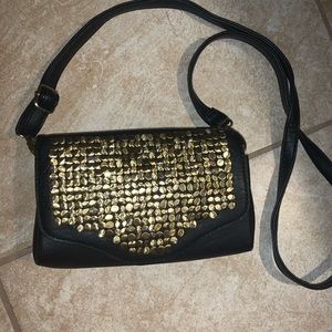 Boutique black leather and gold studded purse